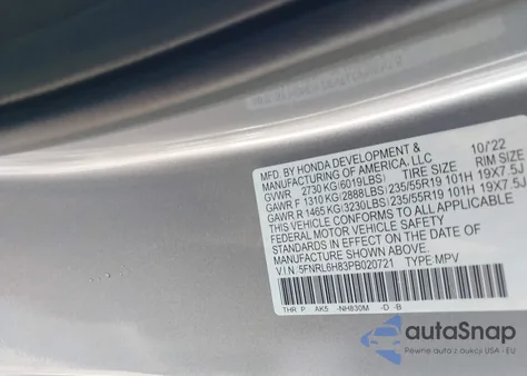 2023 Honda Odyssey Touring from USA, damaged, VIN 5FNRL6H83PB020721